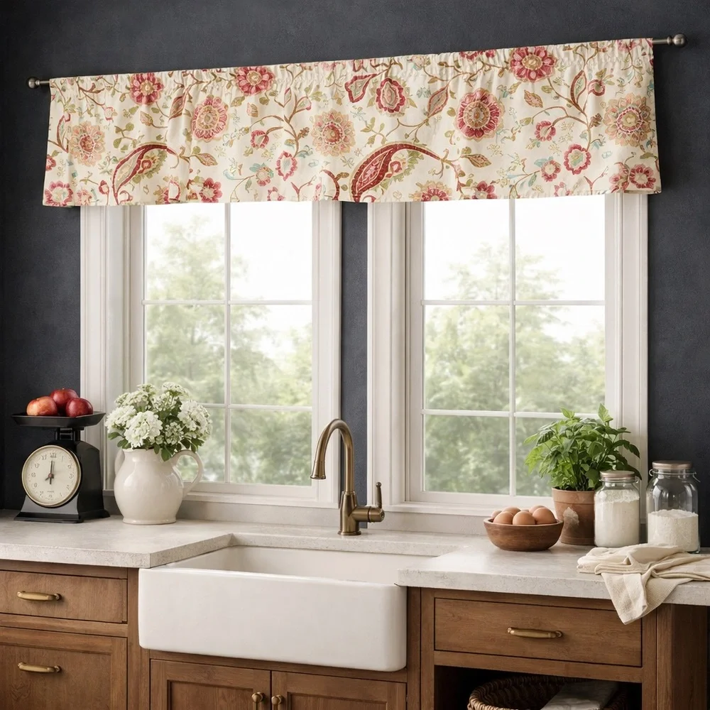 BRAEMORE Selim Punch Screen Printed Floral Window Medium Weight Valance#1230256B